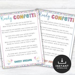 Poema de confeti listo, poemas de regreso a clases, confeti listo para que los maestros le regalen a los niños el primer día de clases, carta de confeti imprimible
