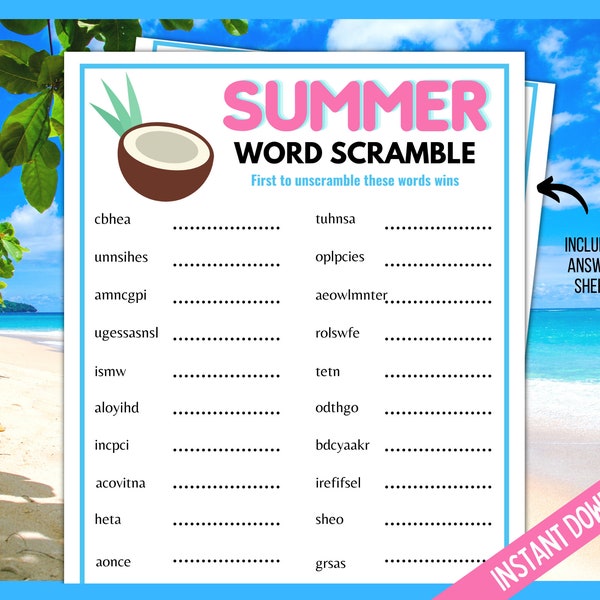 Summer Printable Game, Summer Word Scramble, Summertime Activity, Summer Party Game, Summer Kids and Adults Game