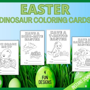 Easter Coloring Cards, Kids Easter Dinosaur Cards, Dinosaur Coloring Easter Cards, Printable Easter Cards, Dino Classroom Cards, Kids Games image 1