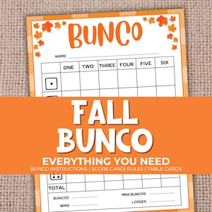 Fall Bunco Printable Party Pack and Scorecards, Thanksgiving Bunco, Game Rules, Tally Sheet, Download, Autumn, Fall Party,November Dice Game