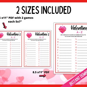 Valentine's Day A-Z Game, Valentine's Day Game, Galentine's Day Party Games, V-Day Games, Fun Valentines Day Games, Valentines Printables image 2