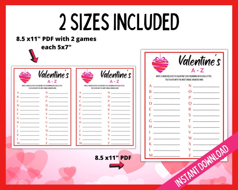 Valentine's Day A-Z Game, Valentine's Day Game, Galentine's Day Party Games, V-Day Games, Fun Valentines Day Games, Valentines Printables image 2