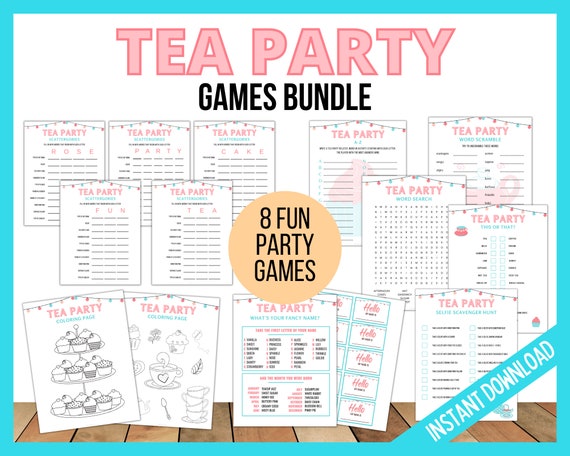 Tea Party Printable Games Bundle, 8 Tea Party Fun Games, Afternoon Tea ...