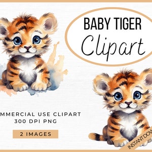 Baby Tiger Clipart, Transparent Background PNG Files, Watercolor Baby Tiger Clip Art, Commercial Use Graphics