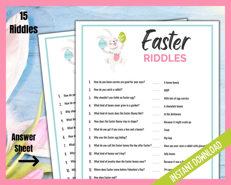 Kids Easter Riddles, Printable Easter Games for Kids, Holiday Activities, Family Fun Easter Party Riddle Game, EasterActivity, Kids Jokes image 2