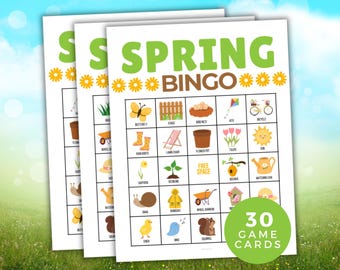 Jeu de bingo du printemps, activité printanière, jeu printanier, classe printanière, Pâques, activité pour enfants, jeu de groupe, 30 cartes de bingo printanière à imprimer