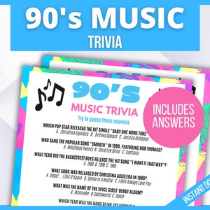 90s Music Trivia Game, 1990s Printable Party Game, 90s Music, Nineties ...