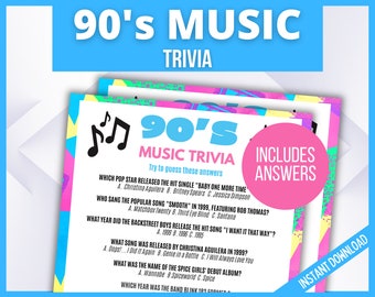 Juego de trivia musical de los años 90, juego de fiesta imprimible de los años 90, música de los 90, fiesta de los noventa, regreso a los años 90, cumpleaños milenario, cuestionario de música retro