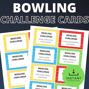 Cartes imprimables de défi de bowling, partie de bowling d'enfants, cartes de jeu de partie pour des enfants, des préadolescents et des adolescents, feuille de bowling