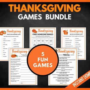 Thanksgiving Games Bundle, Selfie Scavenger Hunt, Find Someone Bingo, Thanksgiving Trivia, Thanksgiving Feud, Family Thanksgiving Fun image 1