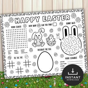 Oster-Tischset, druckbare Osteraktivität, Kinder-Osterkarte, druckbare Osterfärbung, Klassenzimmeraktivität, Kinder-Osterparty