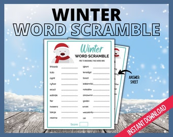 Winter Word Scramble, Fun Winter Game, Cold Weather Fun Game for Kids, Teens and Adults, Holiday Party Game, Wintertime Activity