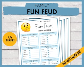 Fun Feud Game, Printable Family Game, Friendly Feud, Trivia Quiz, Family Quiz, Family Game Night, Group Games, Family Activity Printable