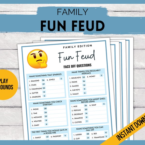 Fun Feud Game, Printable Family Game, Friendly Feud, Trivia Quiz, Family Quiz, Family Game Night, Group Games, Family Activity Printable