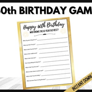 Party Spiele zum 60. Geburtstag, Wer kennt die 60-Jährigen am besten, Lustige Partyspiele für Ihren 60. Geburtstag, Partyspiele für Erwachsene