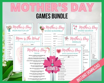 Mother's Day Games Bundle, Printable Mothers Day Games for Kids and Adults, Mother's Day Activity, 7 Mother's Day Printable Games