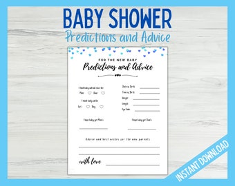 Baby Shower Prediction Game, Baby Predictions and Advice, Baby Shower Prediction Cards, Prediction Baby Shower Game, Blue Themed Baby Shower