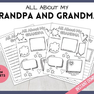 Todo sobre mi abuelo y todo sobre la abuela, Tarjetas para colorear imprimibles, Regalo para nietos, Día de los abuelos imprimible