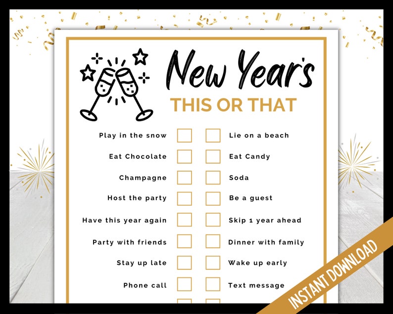 New Year's Eve This or That, New Years Eve Would You Rather Game, NYE Party Game, New Years Party Game, Kids, Teens and Adult Games image 1