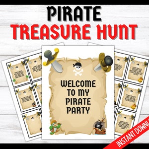 Pistas de búsqueda del tesoro pirata, Búsqueda del tesoro pirata, Fiesta pirata, Pistas de búsqueda de cumpleaños pirata, Búsqueda del tesoro pirata en interiores, Juegos de fiesta pirata