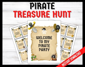 Pirate Treasure Hunt Clues, Pirate Scavenger Hunt, Pirate Party, Pirate Birthday Hunt Clues, Pirate indoor Treasure Hunt, Pirate party Games