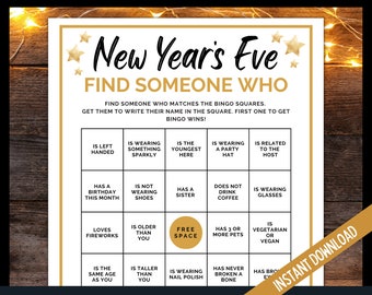 New Year's Eve Find Someone Who, New Years Eve Bingo Game, New Year's Eve Party Games, NYE Printable Party Games, New Years Games