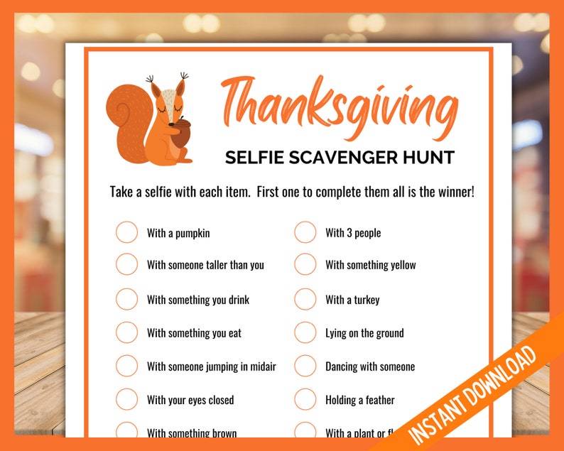 Thanksgiving Selfie Photo Scavenger Hunt, Printable Thanksgiving Games, Teen Selfie Scavenger Hunt, Fall Printable Selfie Scavenger Hunt image 2