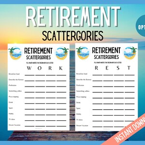 Retirement Scattergories, Retirement Games, Retirement Party Games, Retirement Party Ideas, Retiree party, Fun Retirement Party Games