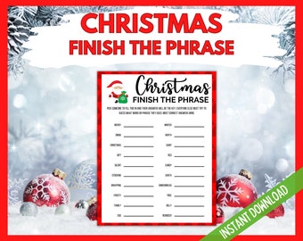 Christmas Finish That Phrase Printable Game, Fun Christmas Party Game, Holiday Games, Family Christmas Activity, Christmas Eve Games, Xmas