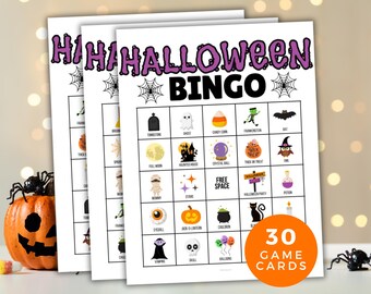 Halloween Bingo, Halloween Party Game, 30 Printable Kids Halloween Bingo Cards, Cute Halloween, Halloween Classroom Games, Group Activity
