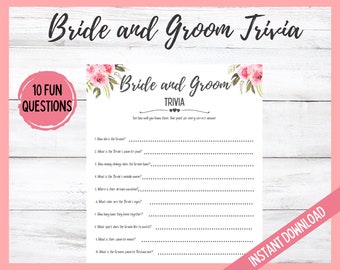 Bride and Groom Trivia, Bridal Shower Trivia Game, Bridal Shower Games, Wedding Shower Trivia Game, Who Knows The Couple Best