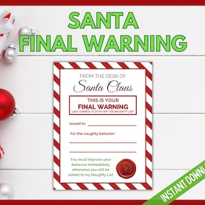 Christmas Letter From Santa, Santa Warning Letter, Bad Behavior Warning Letter, Nice List Letter, Naughty List Letter, Naughty List Warning image 3