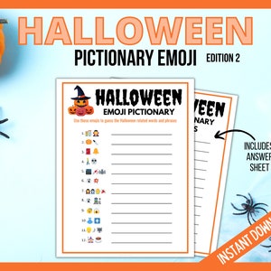Halloween Emoji Pictionary Edition 2, Halloween Pictionary, Halloween Printable Games for Kids, Halloween Party Trivia, Family Quiz