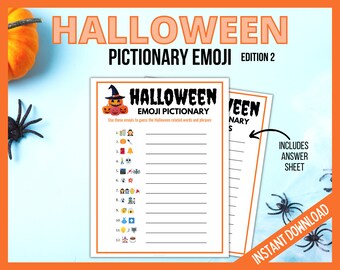 Halloween Emoji Pictionary Edition 2, Halloween Pictionary, Halloween Printable Games for Kids, Halloween Party Trivia, Family Quiz