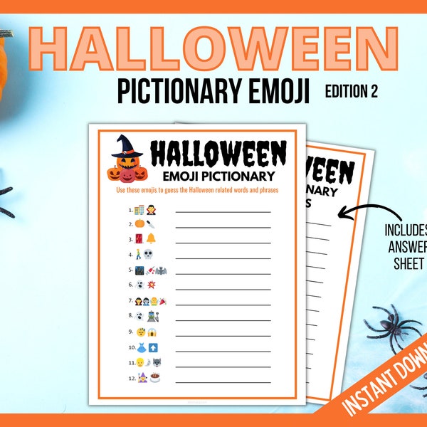 Halloween Emoji Pictionary Edition 2, Halloween Pictionary, Halloween Printable Games for Kids, Halloween Party Trivia, Family Quiz