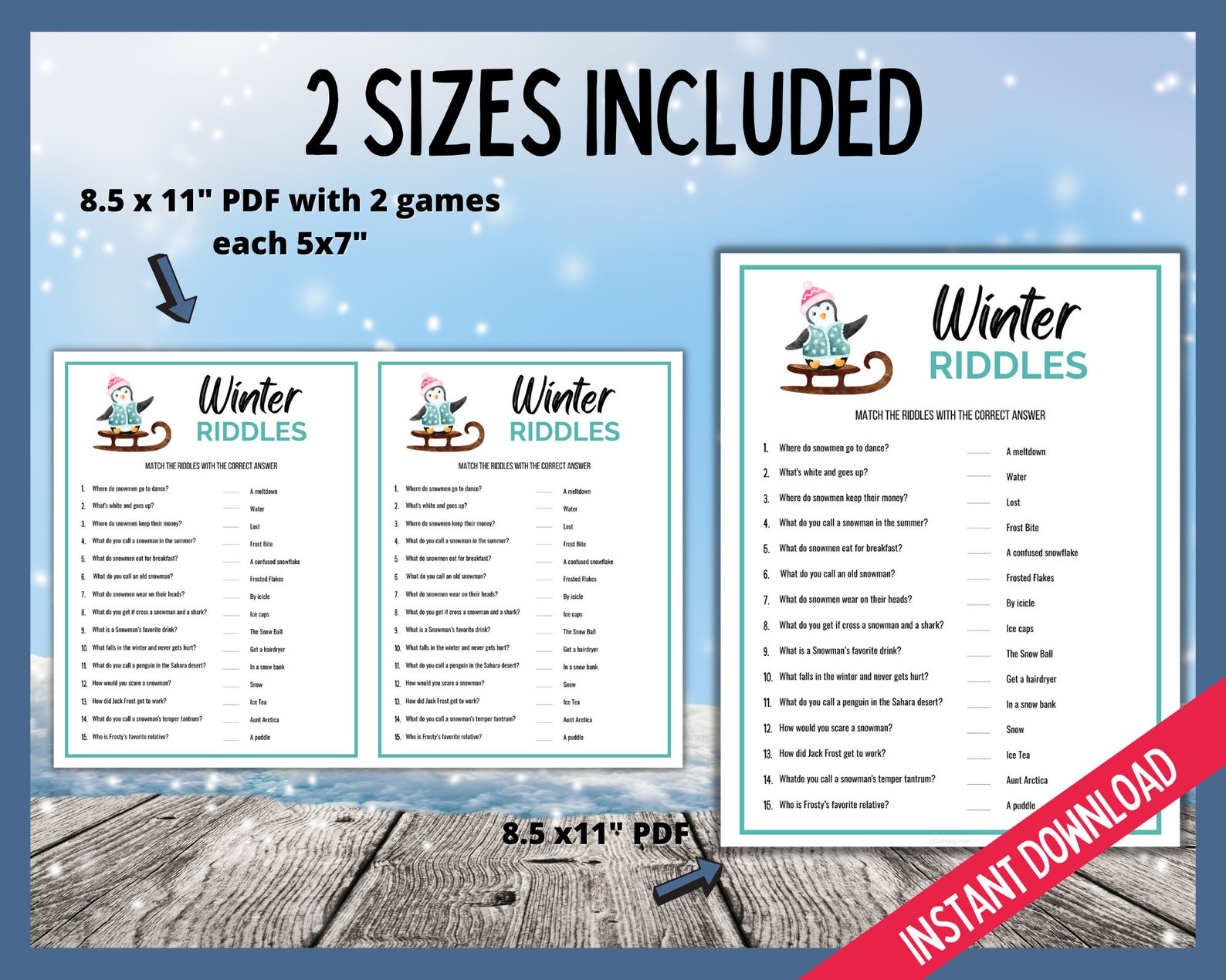 Winter Riddles, Fun Cold Weather Game, Holiday Party Game, Wintertime ...
