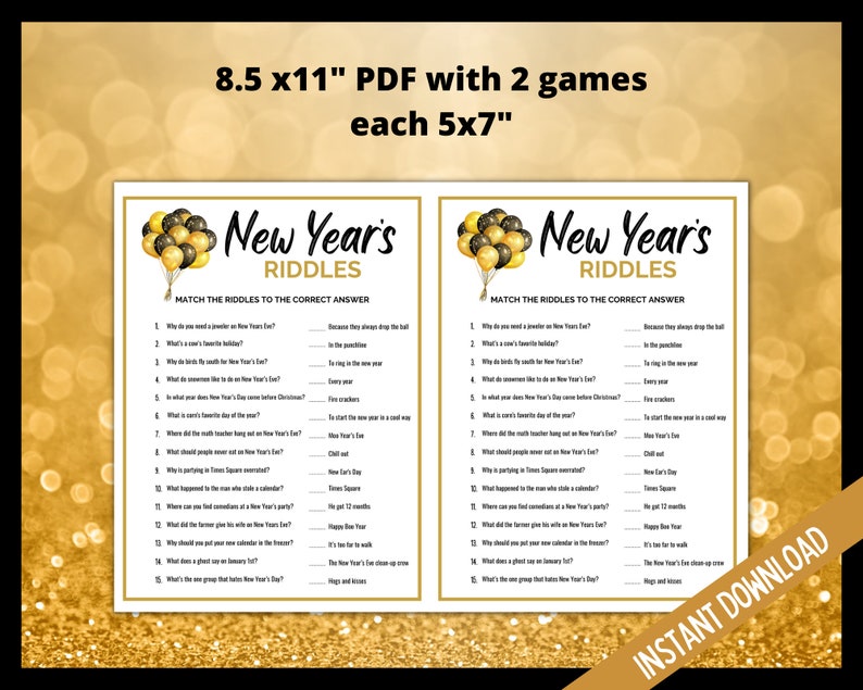 New Year's Eve Riddles, NYE Party Games, New Years Eve Printable Game, New Years Eve Party Games, Fun New Years Eve Jokes, Riddle Me This image 2