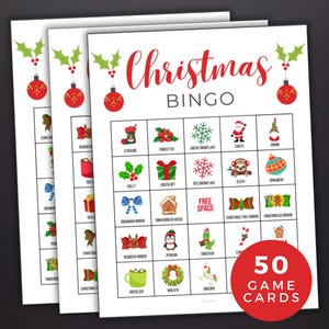 Weihnachtsbingo, festliches Feiertagsspiel, 50 druckbare Weihnachtsbingokarten, Weihnachtsfeierspiel, Weihnachtsfeiergruppenaktivität