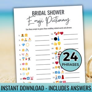 Bridal Shower Emoji Game, Emoji Game, Wedding Phrases, Printable Bridal Shower, Bridal trivia, Bachelorette Game, Hen Party, Icebreaker