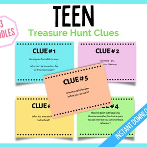 Teen Scavenger Hunt, Treasure Hunt, Teen Clues, Birthday Scavenger Hunt, Birthday Treasure Hunt, Teen Games, Instant Download image 2