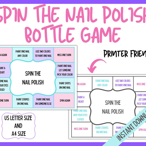 Spin The Nail Polish Bottle Game, Teen Party Game, Sleepover Party Game, Nail Painting Printable Game, Spa Day Party Game, Birthday Games