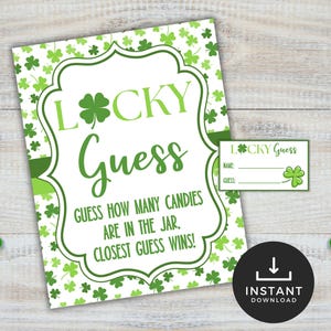 Lucky Guess St Patrick’s Day Guessing Game, Shamrock Jar Party Game, Saint Patrick's Day Party Game, Classroom game, Senior Party Game