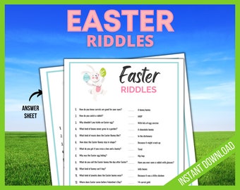Kids Easter Riddles, Printable Easter Games for Kids, Holiday Activities, Family Fun Easter Party Riddle Game, EasterActivity, Kids Jokes
