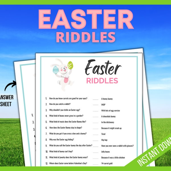 Kids Easter Riddles, Printable Easter Games for Kids, Holiday Activities, Family Fun Easter Party Riddle Game, EasterActivity, Kids Jokes