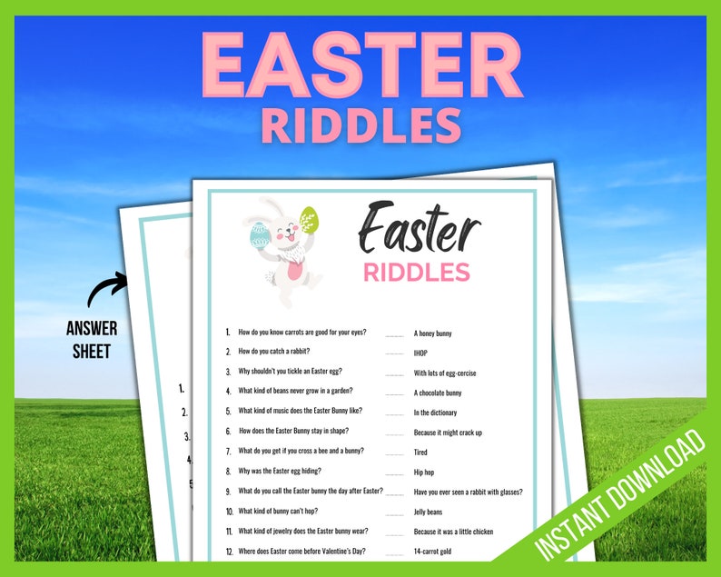 Kids Easter Riddles, Printable Easter Games for Kids, Holiday Activities, Family Fun Easter Party Riddle Game, EasterActivity, Kids Jokes image 1