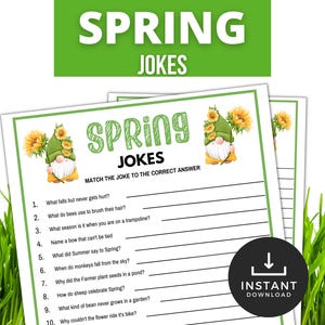 Spring Jokes, Printable Spring Riddles, Spring Activity, Spring Party Game, Springtime Games for Kids Teens and Adults
