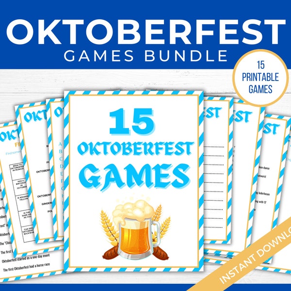 Pacchetto di 15 giochi per feste dell'Oktoberfest, giochi per feste di birra per adulti stampabili, gioco del festival della birra, degustazione di birra, festa dell'Oktoberfest