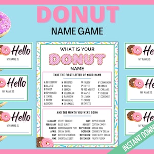 Donut Name Sign Printable Whats Your Donut Name Game Boy -  Sweden