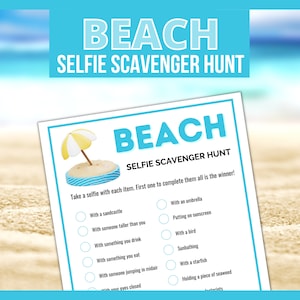 Beach Selfie Photo Scavenger Hunt, Teen Selfie Scavenger Hunt, Photo Scavenger Hunt, Beach Printable Game, Summer Game