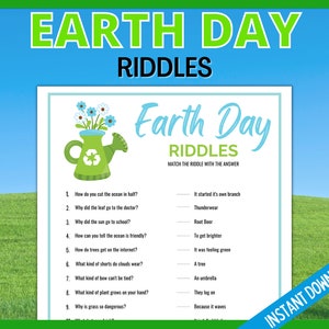 Earth Day Jokes for Kids, Printable Earth Day Riddles, Earth Day Classroom,Seniors Activity, Funny Earth Joke Quiz, Earth Day Challenge